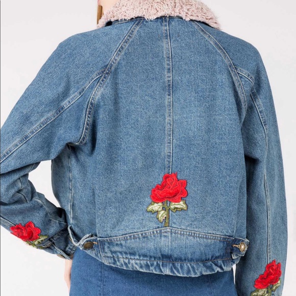 - SALE - Rose embroidered denim jacket - Picture 5 of 8